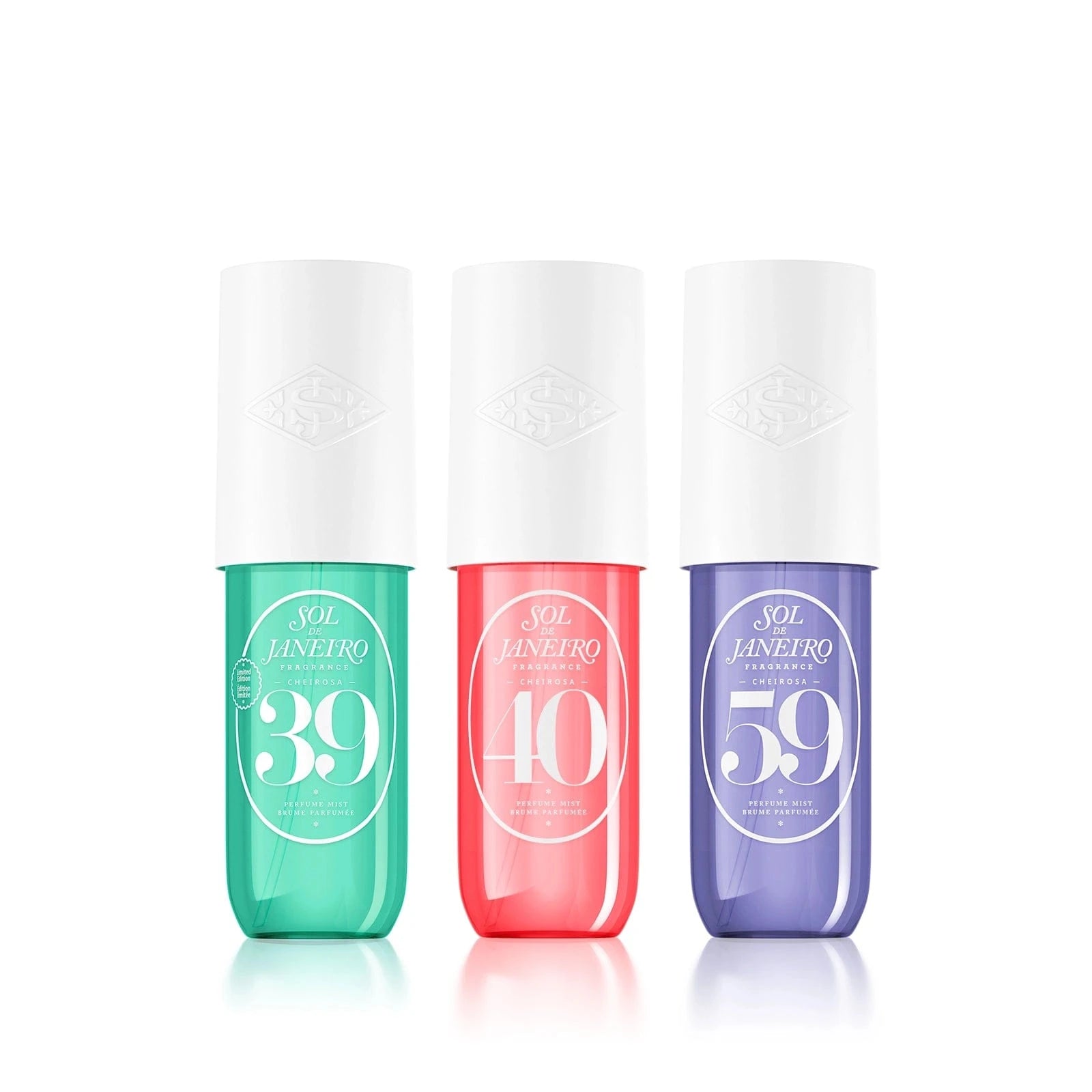 Image is of our new sol de janeiro bundle with cheirosa 39 limited edition perfume mist, cheirosa 40 perfume mist, and cheirosa 59 perfume mist