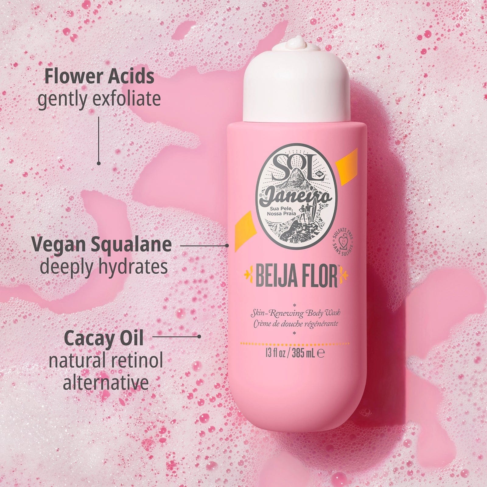 Flower acids gently exfoliate, vegan squalane deeply hydrates, cacay oil natural retinol alternative