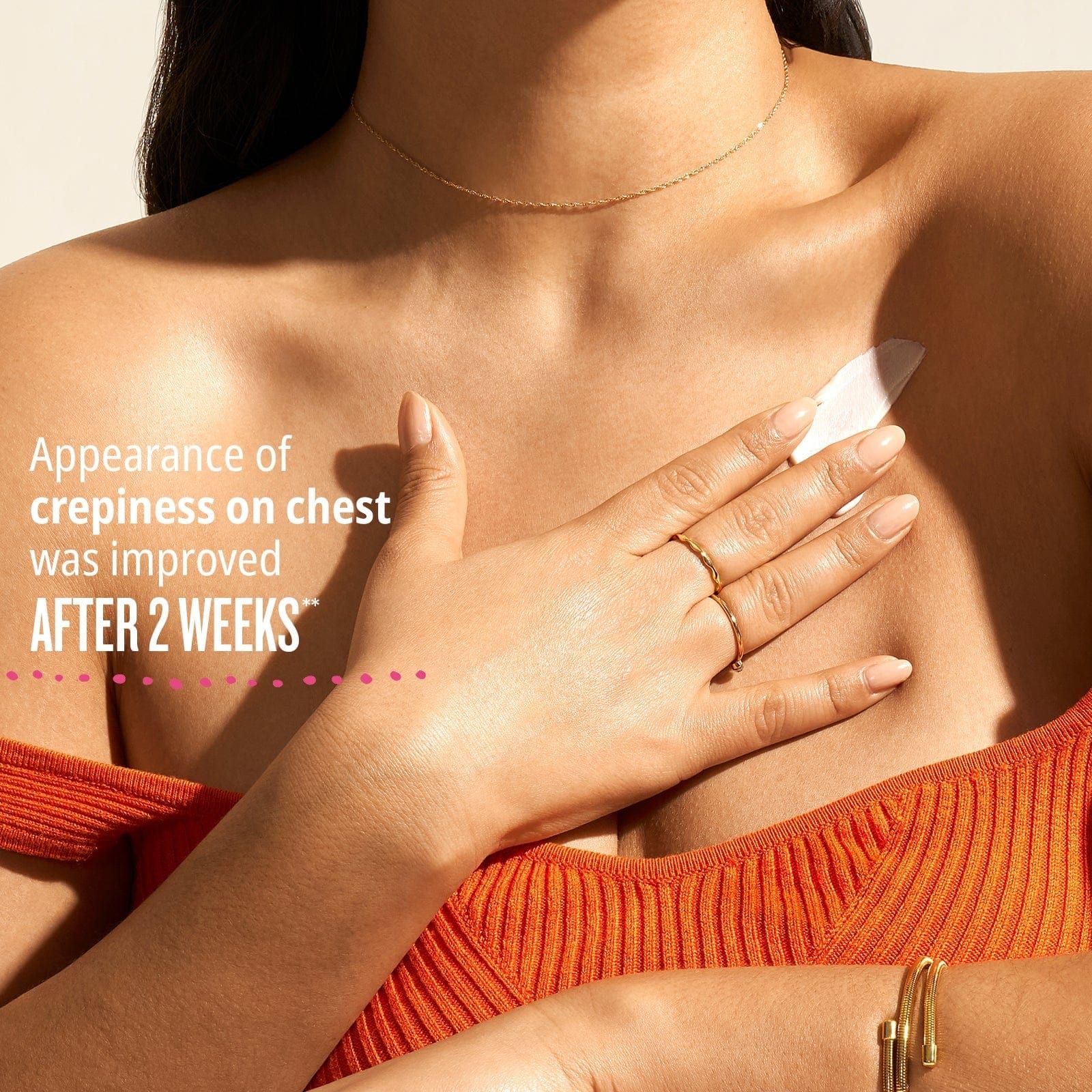 Appearance of crepiness on chest was improved after 2 weeks**