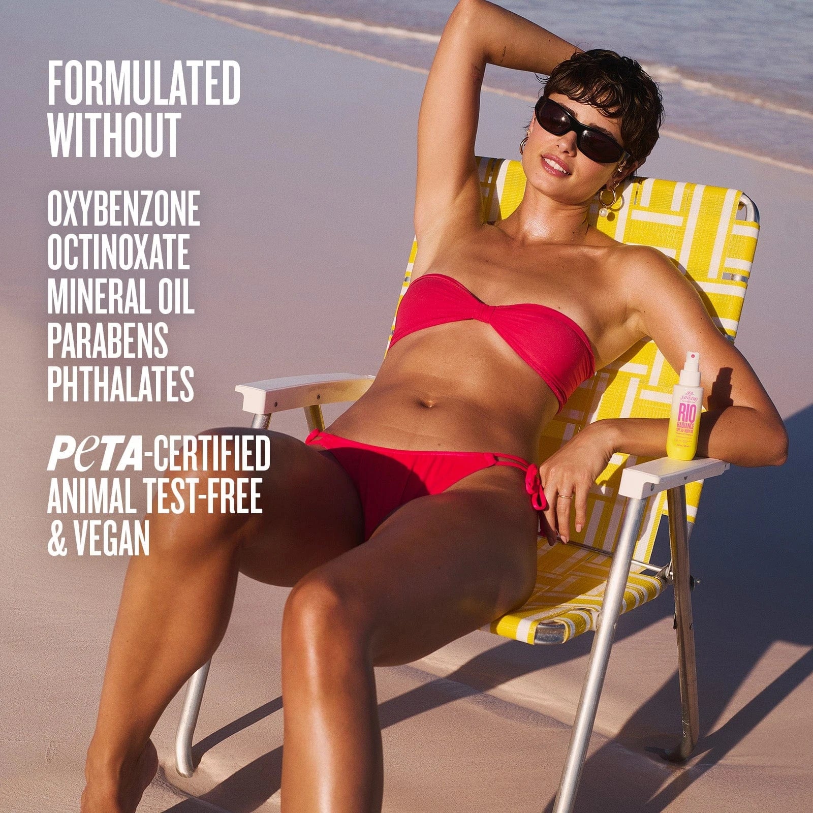 Formulated without oxybenzone, octinoxate, mineral oil, parabens and phthalates, peta certified animal test-free and vegan