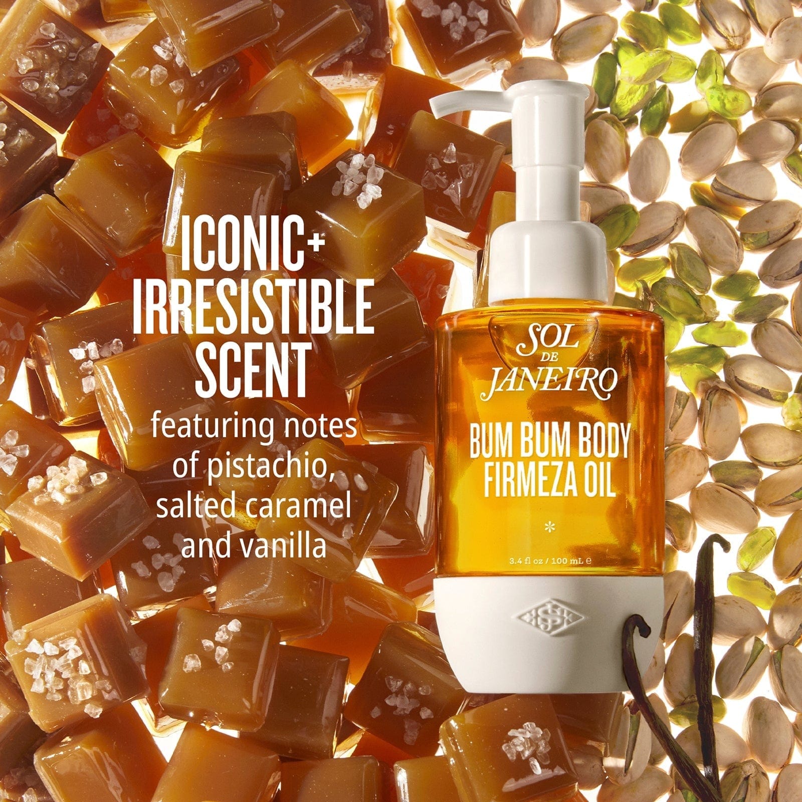 iconic + irresistible scent featuring notes of pistachio, salted caramel, and vanilla.