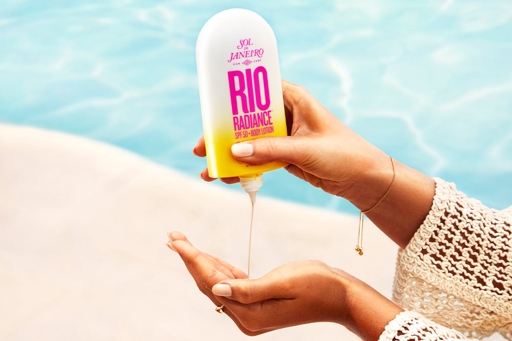 Model using Rio Radiance SPF 50 Body Lotion