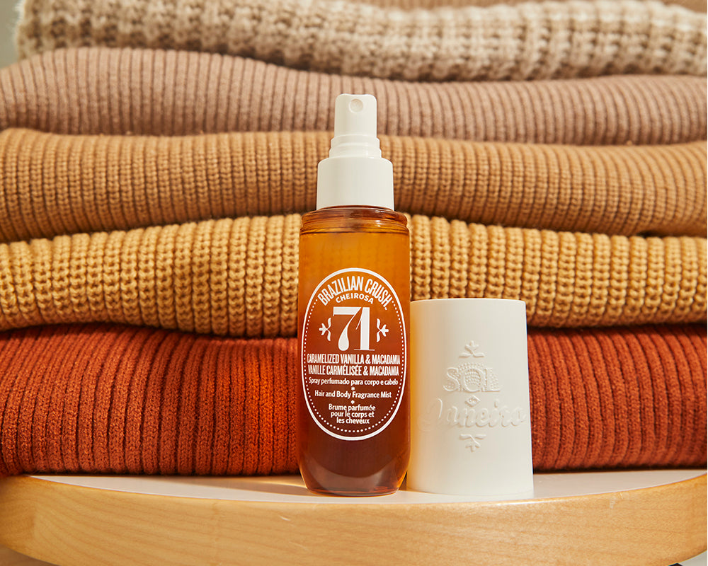 Cheirosa 71 perfume mist 240ml in front of blankets 