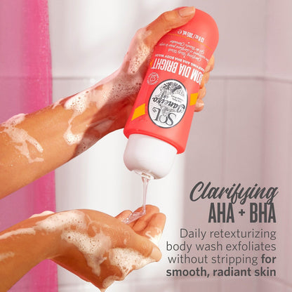 Clarifying AHA + BHA daily retexturizing body wash exfoliates without stripping for smooth, radiant skin