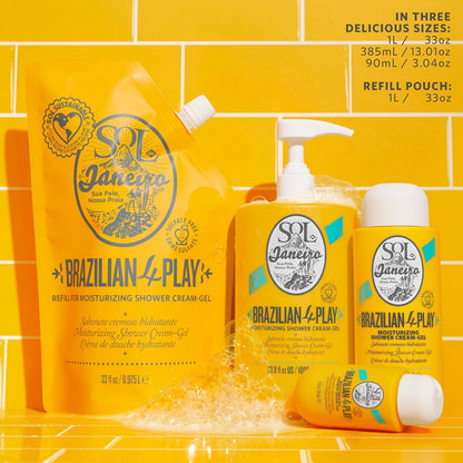 In three delicious sizes, 1 liter, 385ml, 90ml, and refill pouch in 1 liter