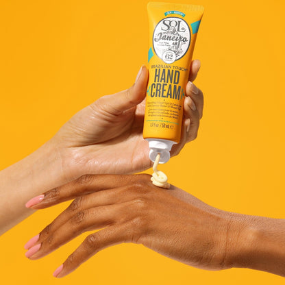 Model using brazilian touch hand cream