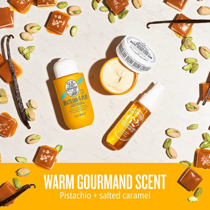 Warm gourmand scent - pistachio + salted caramel