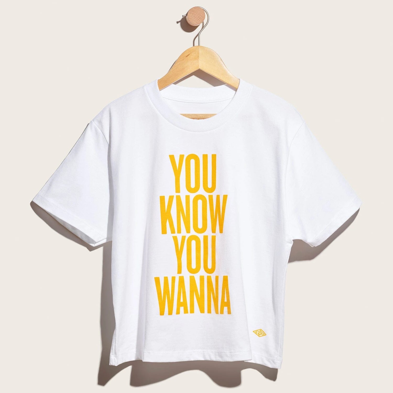 Sol de janeiro t-shirt, reads &quot;you know you wanna&quot;