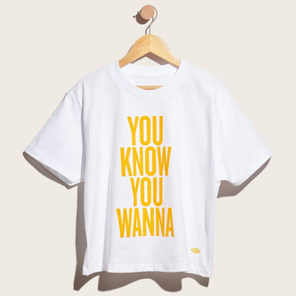 Sol de janeiro t-shirt, reads &quot;you know you wanna&quot;